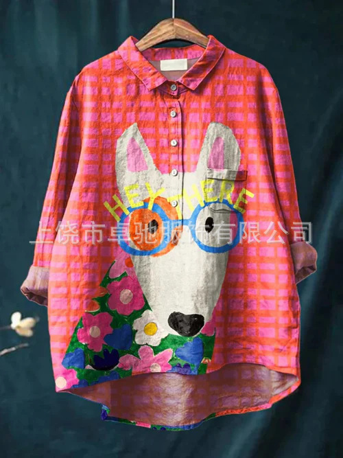 2025新款外贸跨境女装衬衫亚马逊欧美动物poultry复古印花|undefined