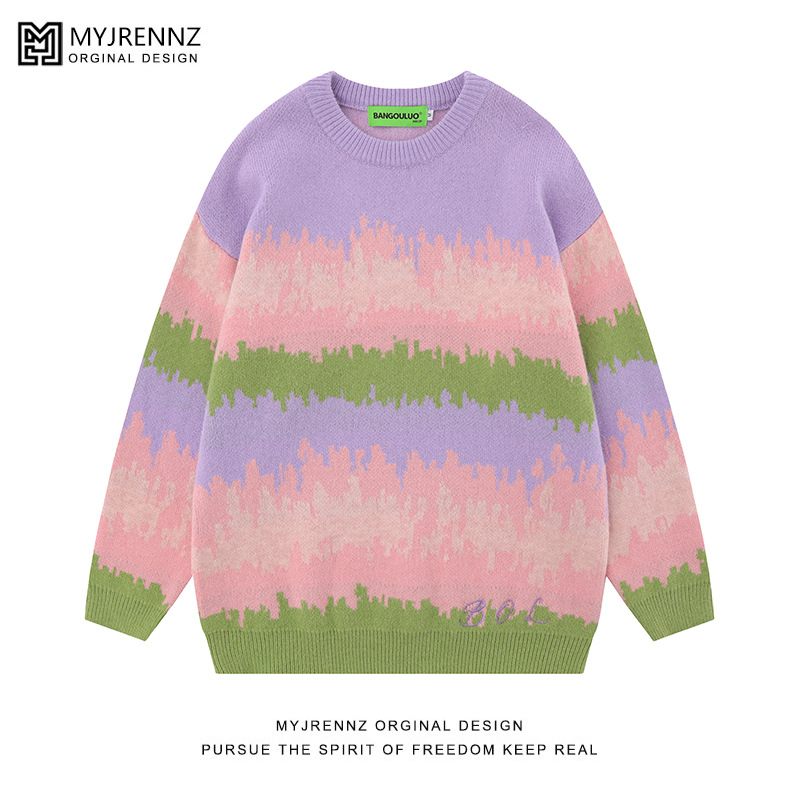 Striped Color-block Jacquard Sweater Side View