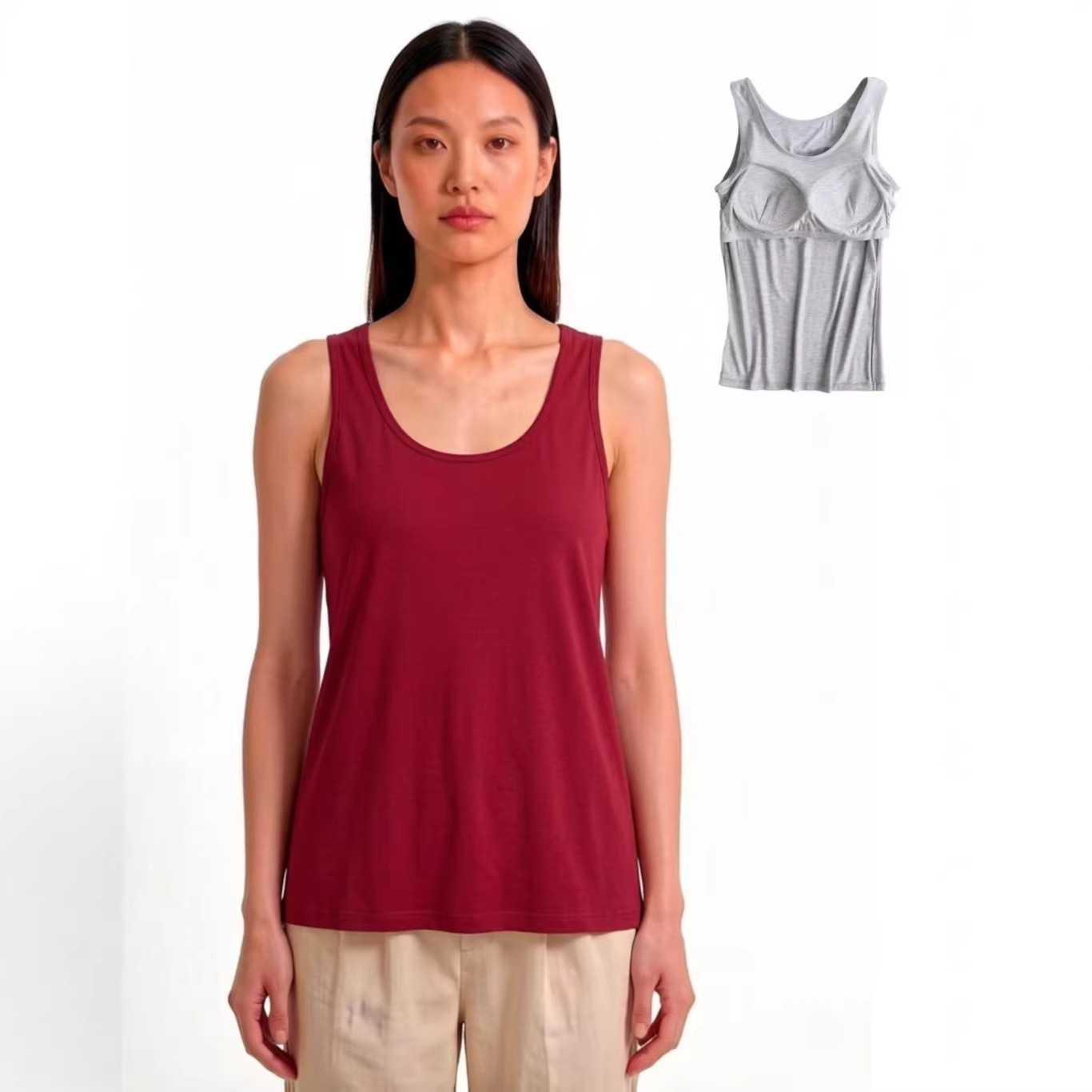 Cross-Border E-Commerce Modal Camisole with Built-In Bra Pads, Plus-Size Yoga Tank Top
