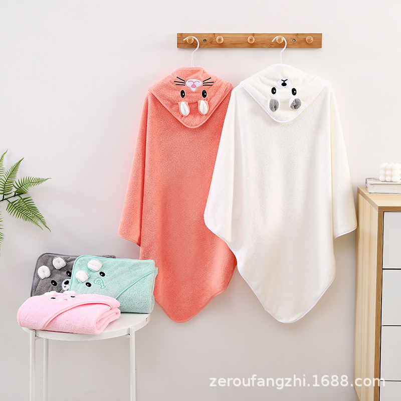 Wholesale Baby Cushion Absorbent Newborn Children Autumn and Winter Class A Bathrobe Thickened Package Cartoon Hooded Bath Towel Cape