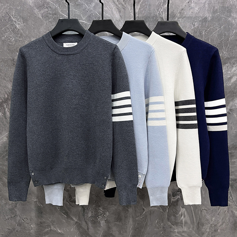 Tb Autumn and Winter New Round Neck Four-Stripe Pullover Knitwear Fashionable Classic Preppy Style Thickeneded Knitwear for Men and Women