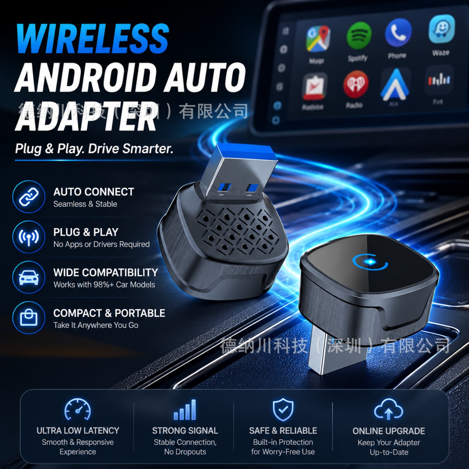 Cross-border wireless CarPlay box 2-in-1 wired to wireless Apple CarPlay Android Auto