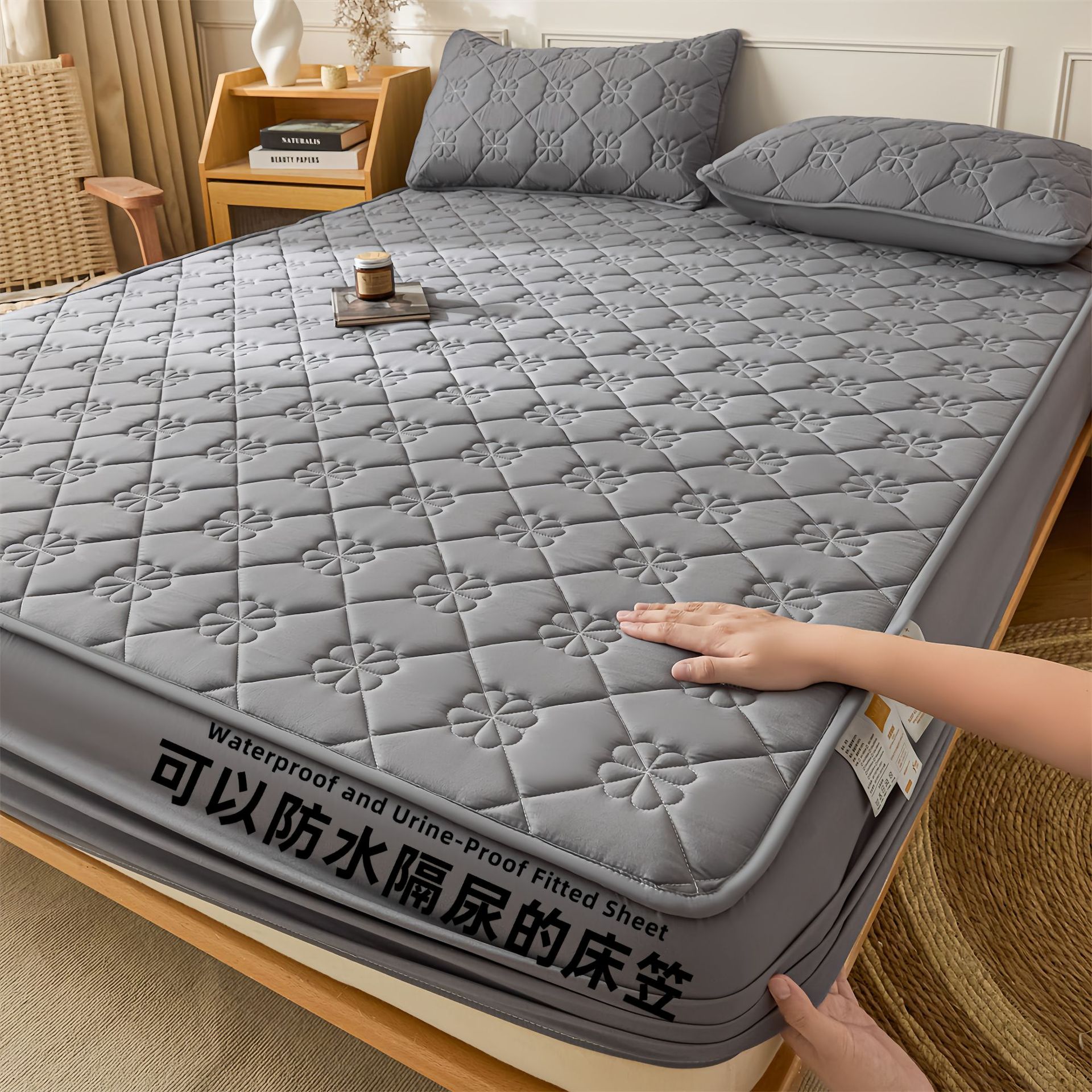Madre e infante clase A cama antibacteriana Kasa verdadera algodón impermeable cubierta de cama diafragma cubierta de colchón cubierta de cama de algodón intercalada cubierta de cama de una sola pieza