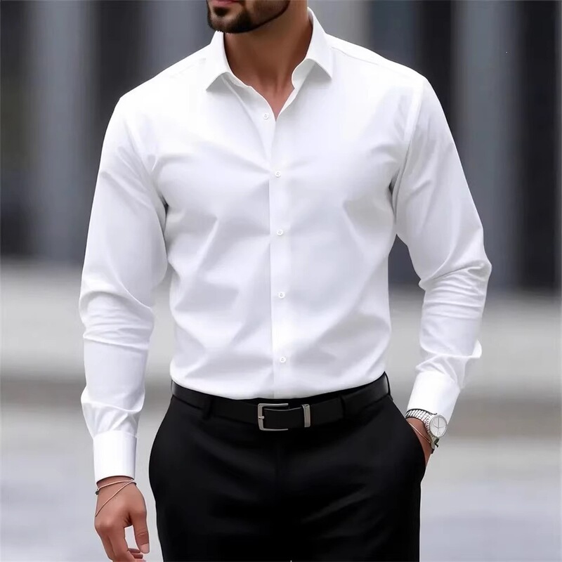 26 Aliexpress Independent Site Hot-Selling Multi-Color Men's Shirts, Solid Color Long-Sleeve Shirts, Slim Fit, Wrinkle-Free Design Men's Clothing