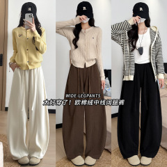 复古弯刀裤女秋季2025新款慵懒垂感高腰显瘦宽松针织雪尼尔阔腿裤