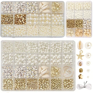 Cross-Border Hot Selling 12/15/24 Compartment Abs Imitation Pearl Box Set with Gold Spacer Beads, Shell, and Starfish DIY Jewelry Accessories