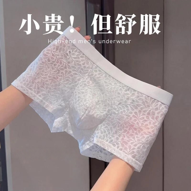 Ultra-Thin New Lace Summer Ice Silk Underwear, Seamless and Sexy, Transparent Men's Boxer Briefs, Thin Mesh Breathable for Men
