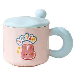 Korean ins high-looking ceramic Mark coffee drinking breakfast cup for boys and girls home couple Cup with lid spoon