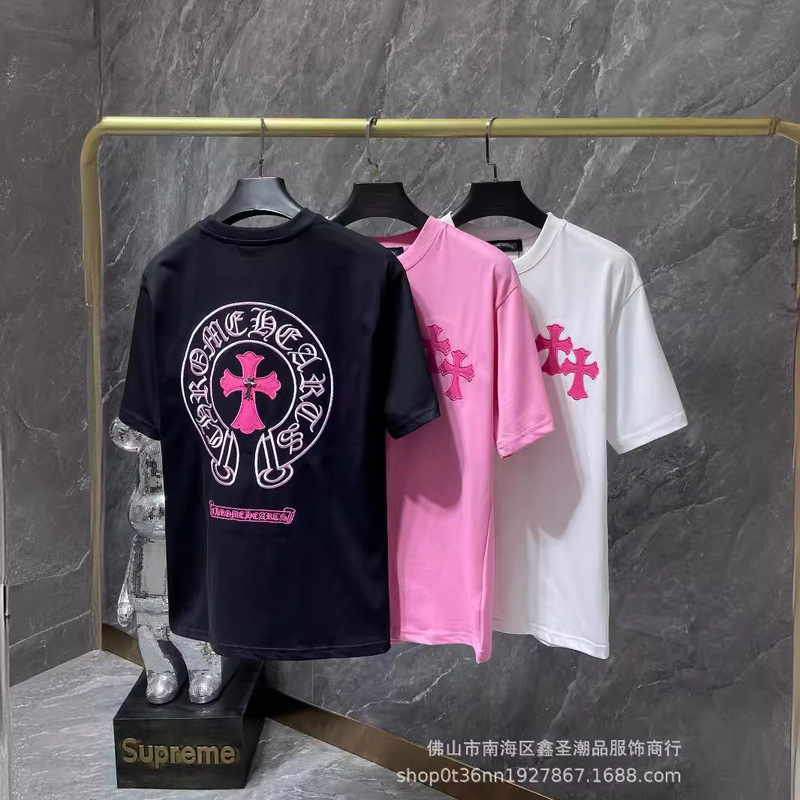 Cross-border Chrome Hearts Croats-Embroidered Color Classic Cross Horseshoe Patchwork Willow Short-sleeved T-shirt