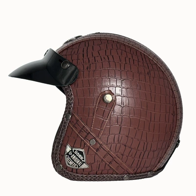 Motosiklet kaskı (dəbilqə) – Certified Retro Cruiser Motorcycle Three-Quarter - brown-grid-m