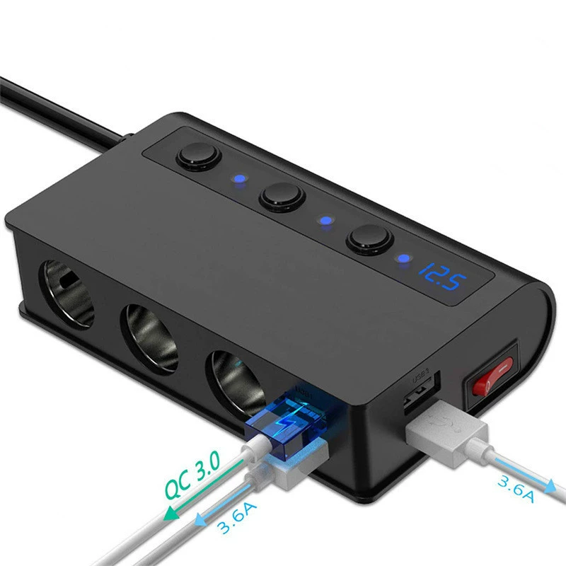 Автомобильный прикуриватель один на три с переключателем 4usb180W высокой мощности qc3.0 быстрая зарядка автомобильное зарядное устройство