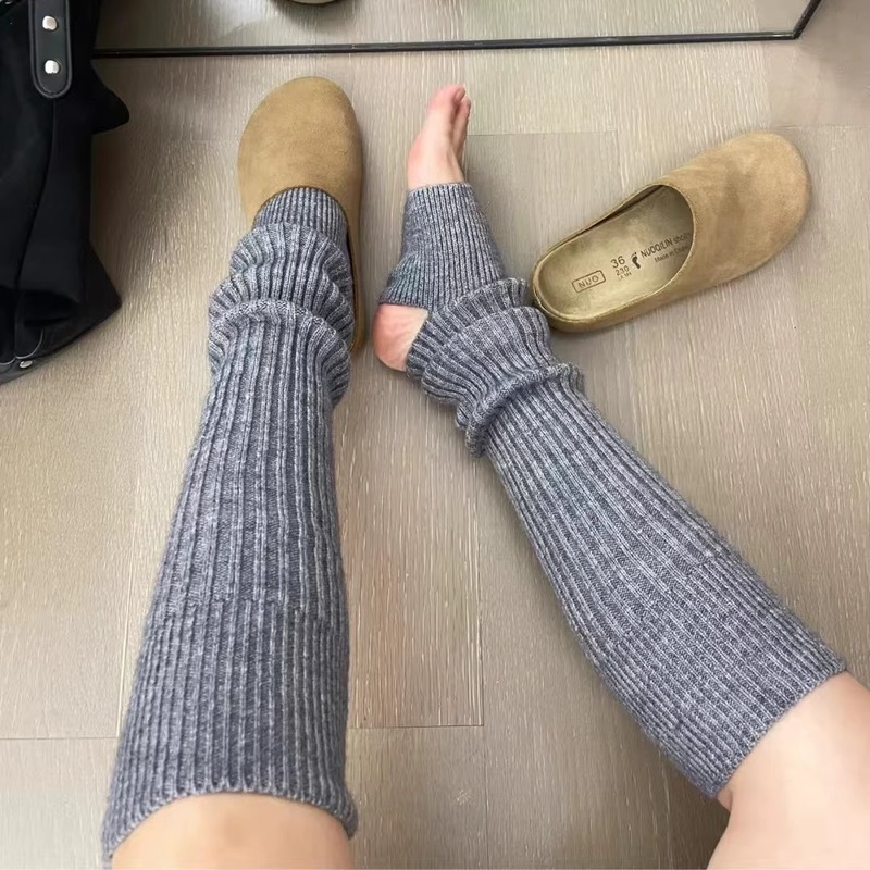 袜套女秋冬腿套保暖踩脚袜套y2k针织长筒堆堆袜灰色Jk加厚小腿袜|undefined