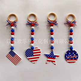跨境新品 独立日珠串 美国独立日装饰木珠串 红白蓝珠串 美国国旗