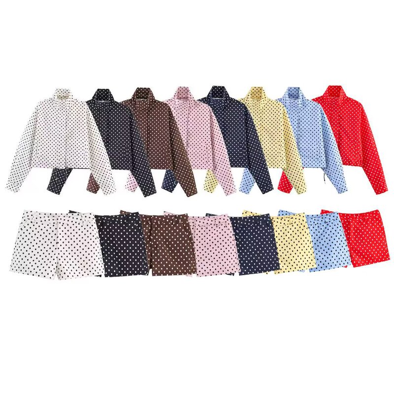 Export order! Wholesale cross-border European and American style women's clothing: stand-up collar polka dot seersucker jacket, aviator style coat Export order! Wholesale cross-border European and American style women's clothing: stand-up collar polka dot seersucker jacket, aviator style coat