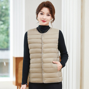 2025 Round Neck Lightweight Cotton Vest Vest Autumn and Winter Vest Small Fragrance Style Splicing Vest Korean Style Outer Vest