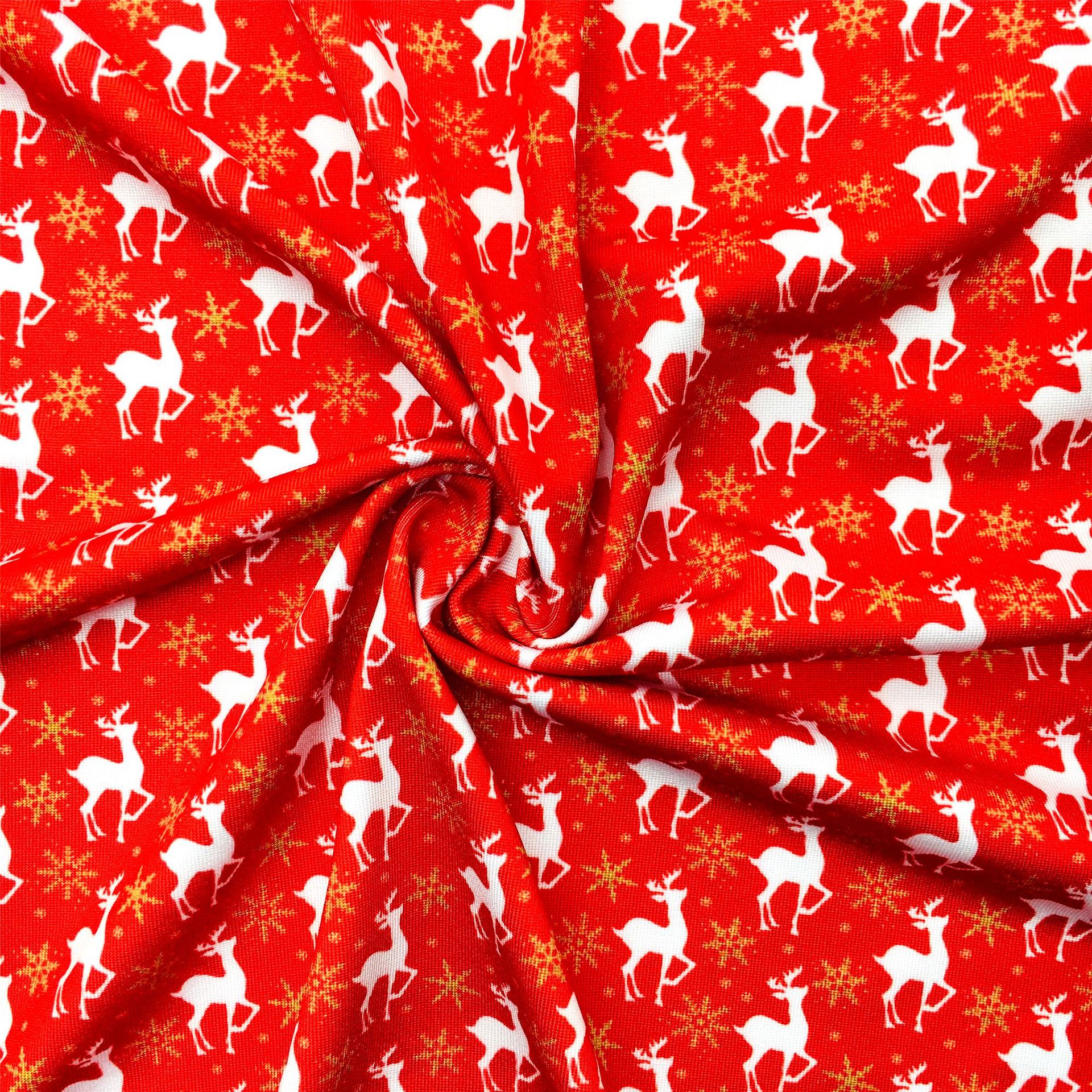 クリスマス雪花模様の薄いポリエステル綿や四面弾ニット生地のプリント生地手作りdiyシャツスカート服装生地