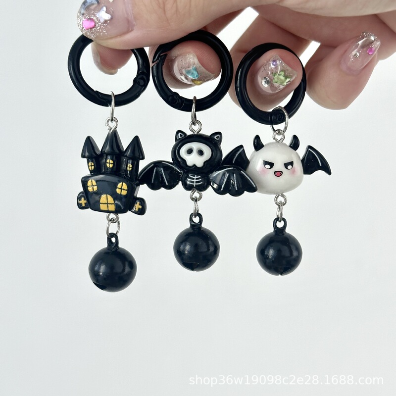 Halloween Acrylic Cartoon Ghost Bat Black Cat Bell Keychain Original Ins Style Funny Bag Pendant