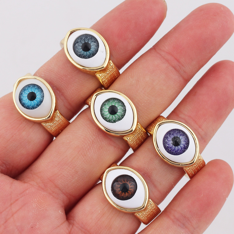 6g Weight Resin Inlay Material Open Ring Classification Retro Devil's Eye Copper Open Ring Plating Resin Copper Rings