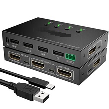 HDMI KVM�ГQ��4�����Mһ�������I���@ʾ�����I�ГQRS232���ڿ���