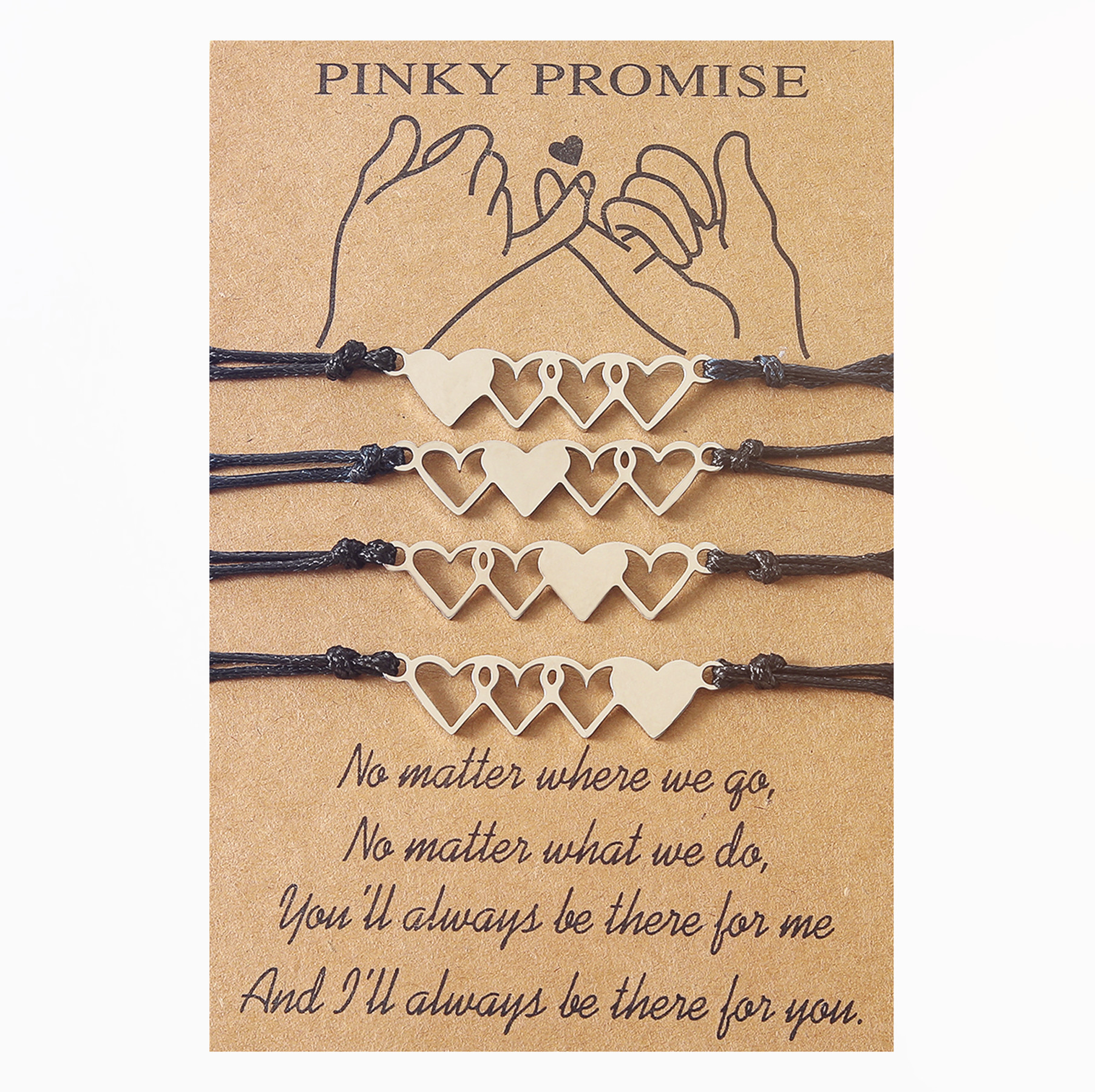 أزياء الفولاذ المقاوم للصدأ على شكل قلب الوردي وعد زوجين بطاقة اليد النسيج سوار display picture 4