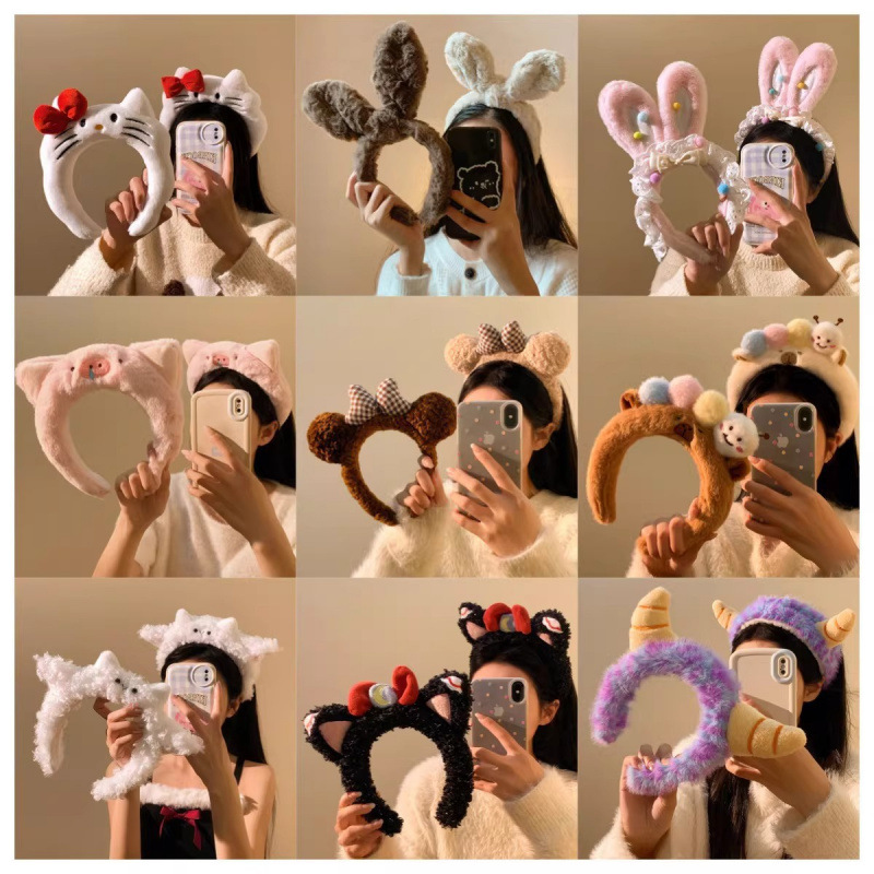 Cute cartoon plush headband for face washing