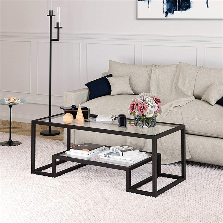 Mesa de té de vidrio templado moderna simple y fácil de ensamblar mesa de café sala de estar de almacenamiento abierta mesa de té transparente creativa