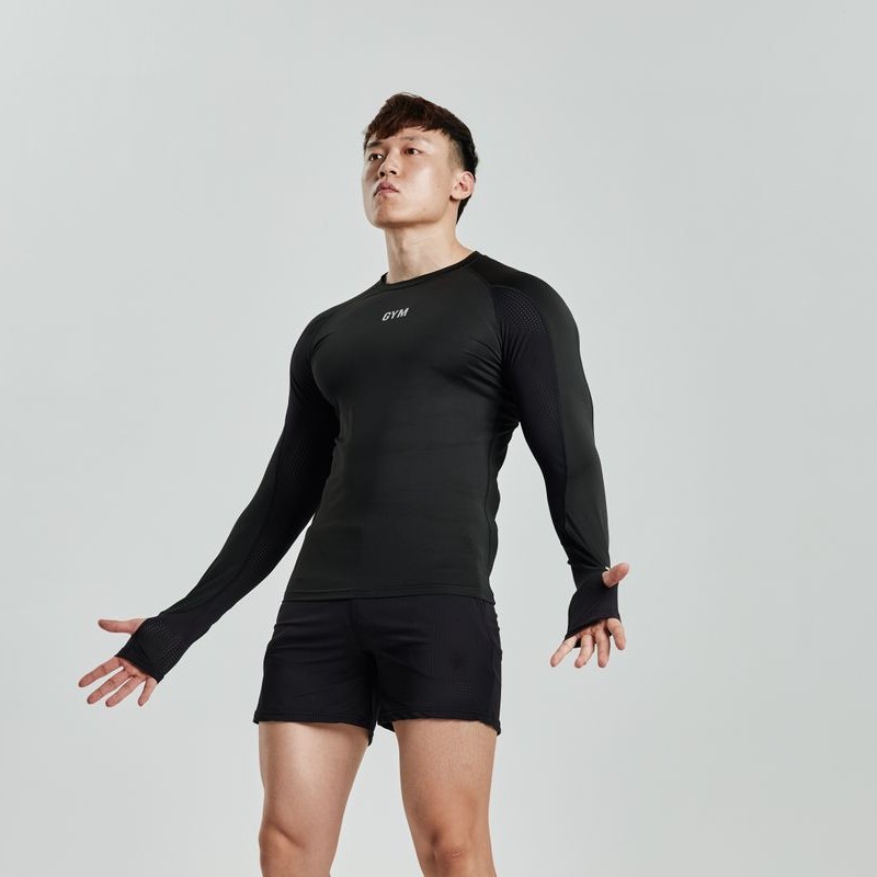 Sports long-sleeve for gym for training, quick dry yoga clothing, elastic T-shirt, American style, tight, for running 2