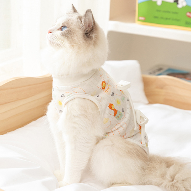 Mascotas Four Seasons Universal Cartoon Lindo Anti-lamiendo Gato Ropa de esterilización ajustable Ropa de protección posoperatoria Ropa de destete para gatas