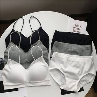 Solid color set, sports bra, underwear, wireless bra, breathable tube top