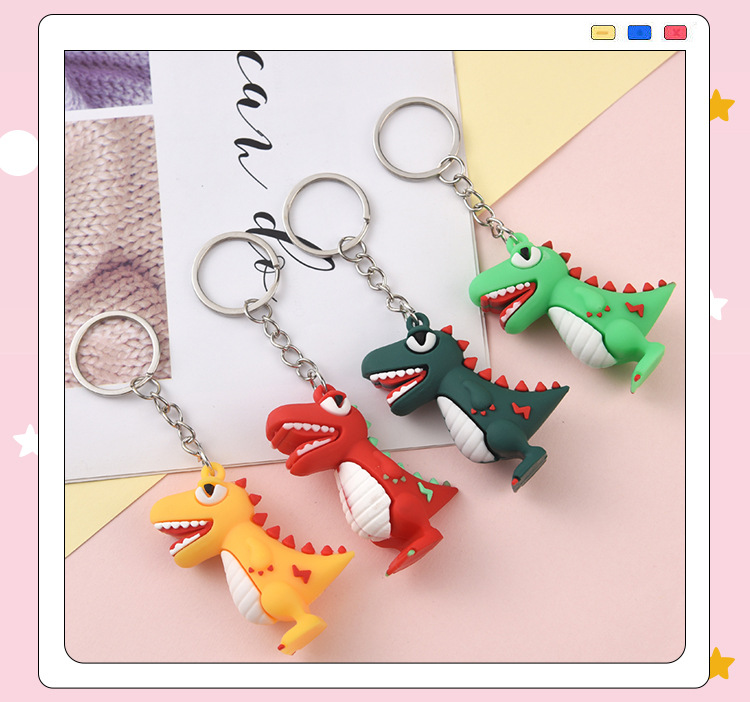 Llavero de goma suave con diseño de dinosaurio de dibujos animados, colgante para estudiantes, regalo pequeño para festivales y eventos, imagen creativa image 7