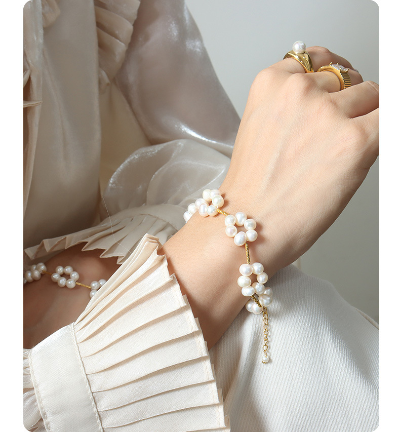 Fashion Flower Titanium Steel Bracelets Pearl Stainless Steel Bracelets