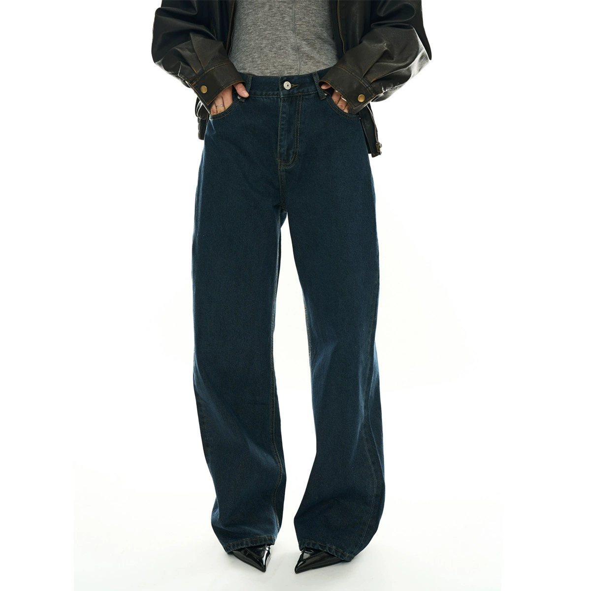 Зимний новый корейский ретро современный темно-синий прямой джинсы тонкие повседневные брюки женщины