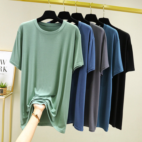 Men's Summer Thin Loose Plus Size Crew Neck T-Shirt for Outerwear Half-Sleeve Top, Suitable for 200 Pounds