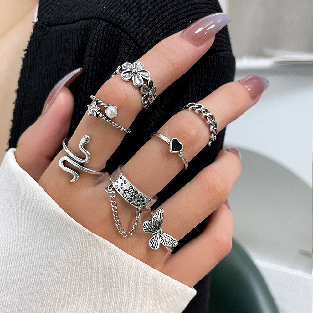 13g Weight Rings Classification Adjustable Ring Size 1 Set Quantity 1 Set Fashion Heart Shape Flower Alloy Plating Women's Rings