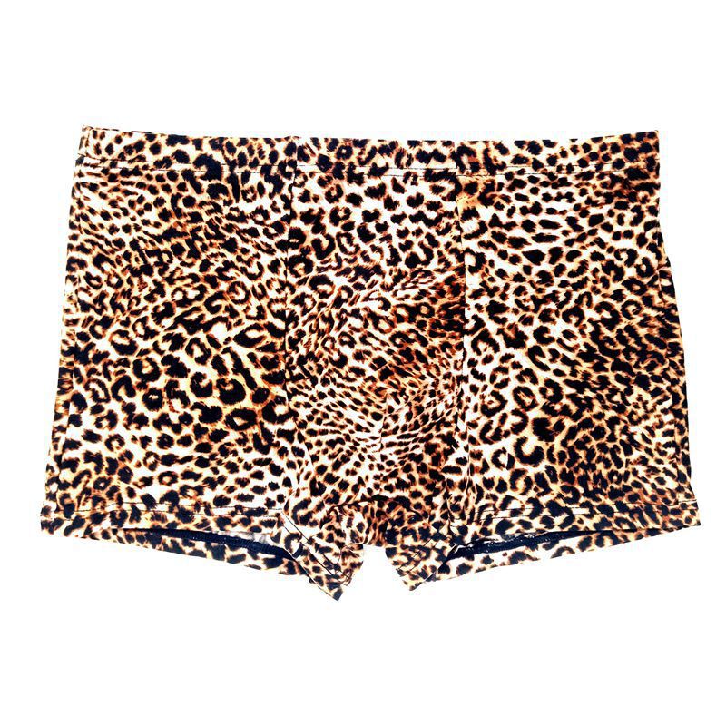 Junkumei Pouch-Style Men's Low-Rise Boxer Briefs, Tight-Fitting Elastic Leopard Print Underwear, One-Piece Wholesale for Men