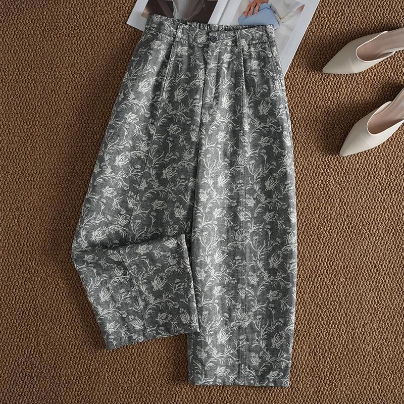 Nine-Point Linen Jacquard Curved Hem Pants for Women, Thin Summer New Style, Ice Silk Casual Wide-Leg Banana Pants Nine-Point Linen Jacquard Curved Hem Pants for Women, Thin Summer New Style, Ice Silk Casual Wide-Leg Banana Pants