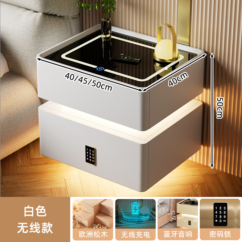 Mesa de cabezal inteligente con lámpara 2024 nuevo dormitorio de madera sólida lujoso y de alta calidad simple y moderno gabinete de almacenamiento junto a la cama