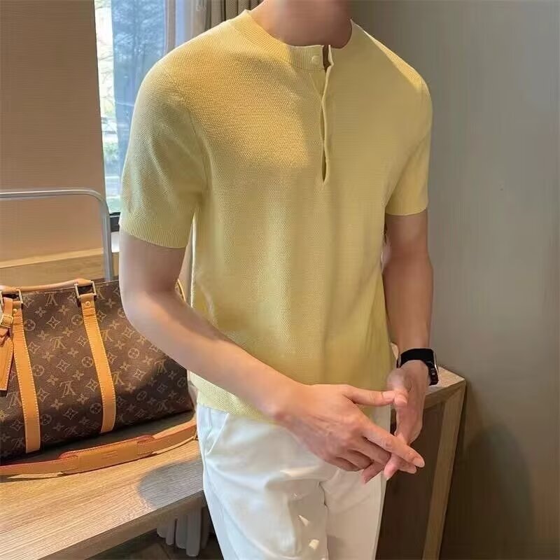 Verano nueva camiseta de cuello Henry camiseta de manga corta hombre viejo viento de negocios de hielo de verano fábrica transfronteriza al por mayor