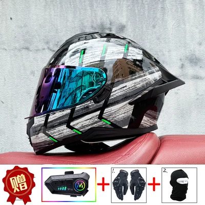Motosiklet kaskı (dəbilqə) with Dual Lenses, Motorcycle Racing Helmet - green-star-color-mirror-y10-soft-wheat-delivered-with-transparent-mirror-s