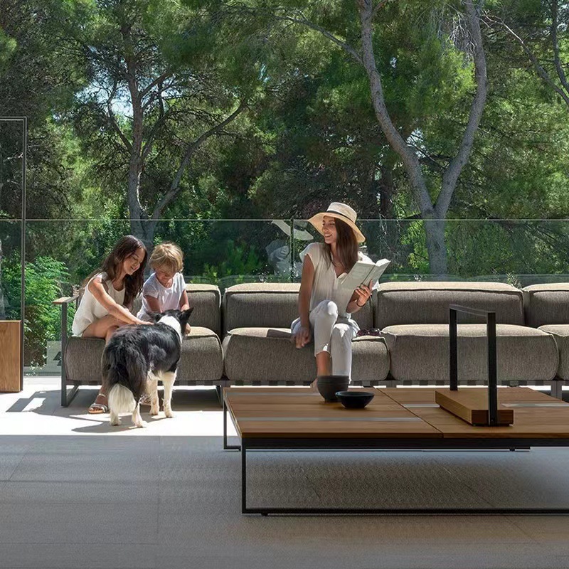 Muebles al aire libre de aluminio de aluminio proyecto hotelero villa de jardín terraza suite patio sofá en forma de L nórdico