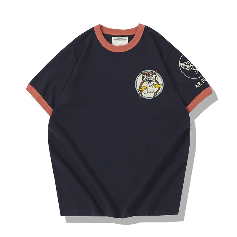 OKONKWO 230G 2021 militar Amica Air Force color a juego de hilo manga corta Camiseta retro sin cuello TEE