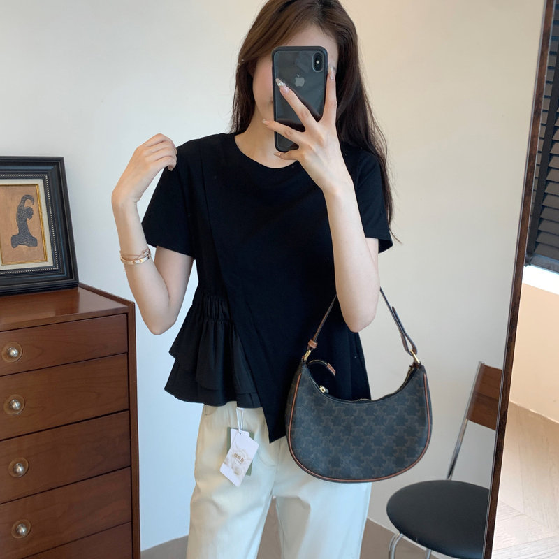 Stylish Design, Smooth Fabric, Asymmetrical Hem, Pleated Patchwork, Ruffled Short Sleeves, Summer H051220