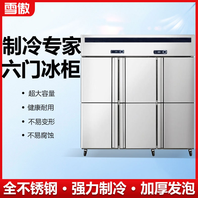 Four-Door and Six-Door Refrigerator Stainless Steel Commercial Kitchen Freezer Large-Capacity Vertical Fresh-Keeping Refrigerated Freezer Display Freezer