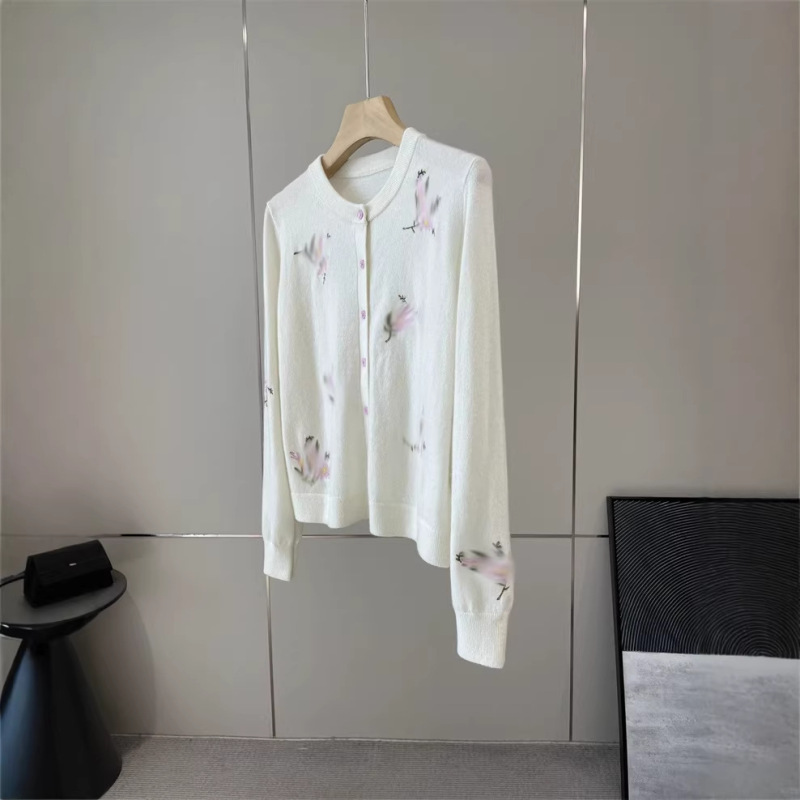 Authentic Channel! Only One Batch! ~!~ Retail Price 2990+! Multi-Layer Embroidered Floral Round-Neck Knit Cardigan for Women, Spring