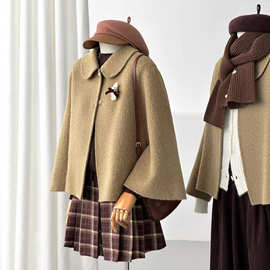 【月光白露】新款千金甜美无袖翻领羊毛大衣斗篷外套HL136慵懒风