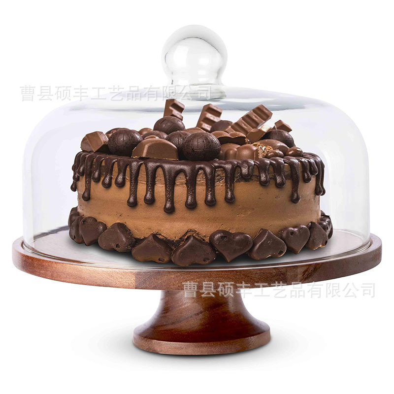 Acacia Wood Cake Display Plate with Lid Dessert Bread Tasting Plate Multipurpose Wooden Tall Cake Baking Rack