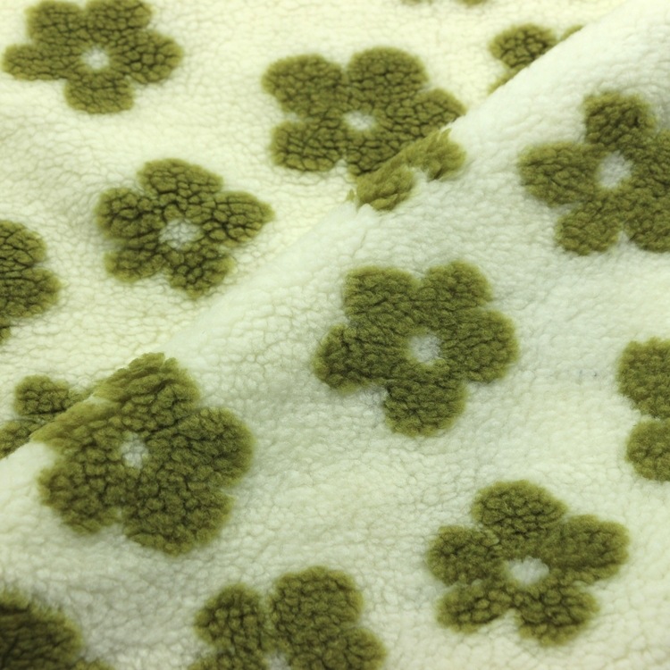 仿毛皮色织提花朵颗粒羊羔毛绒布泰迪绒太阳野花提花羊羔绒布面料