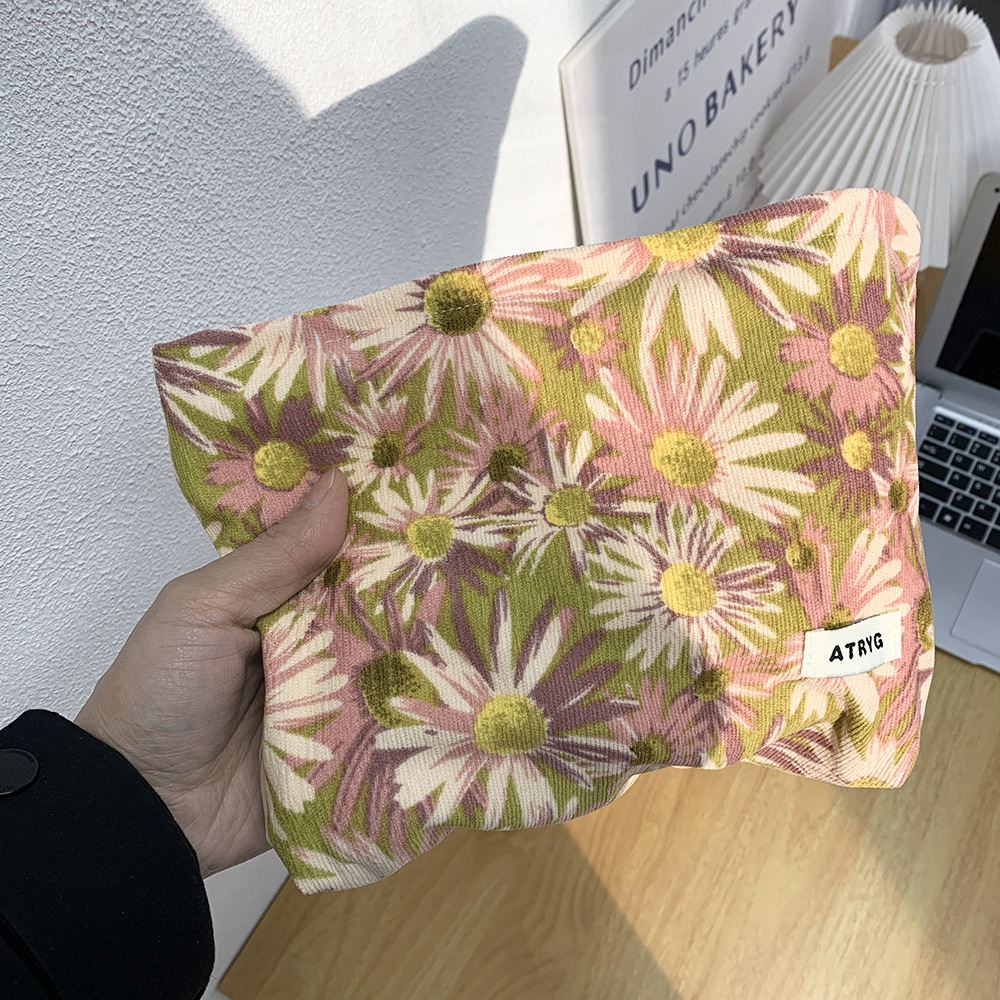 Fresca pequeña bolsa de maquillaje de flores de viaje portátil de gran capacidad bolsa de almacenamiento de lápiz labial de maquillaje bolsa de mano