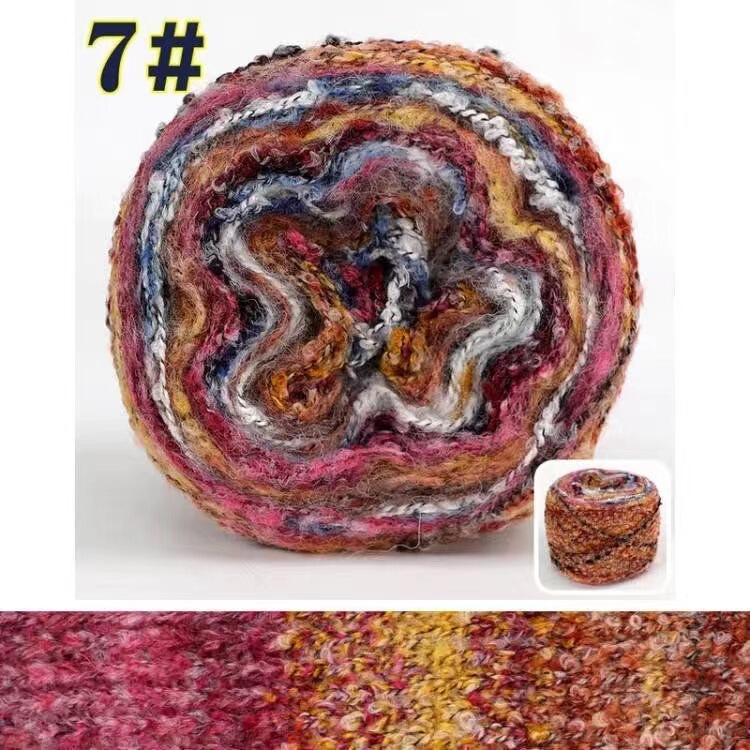 Oil color painting rainbow irregular segment dyed circle line mahair scarf DIY material scarf line fancy line wholesale