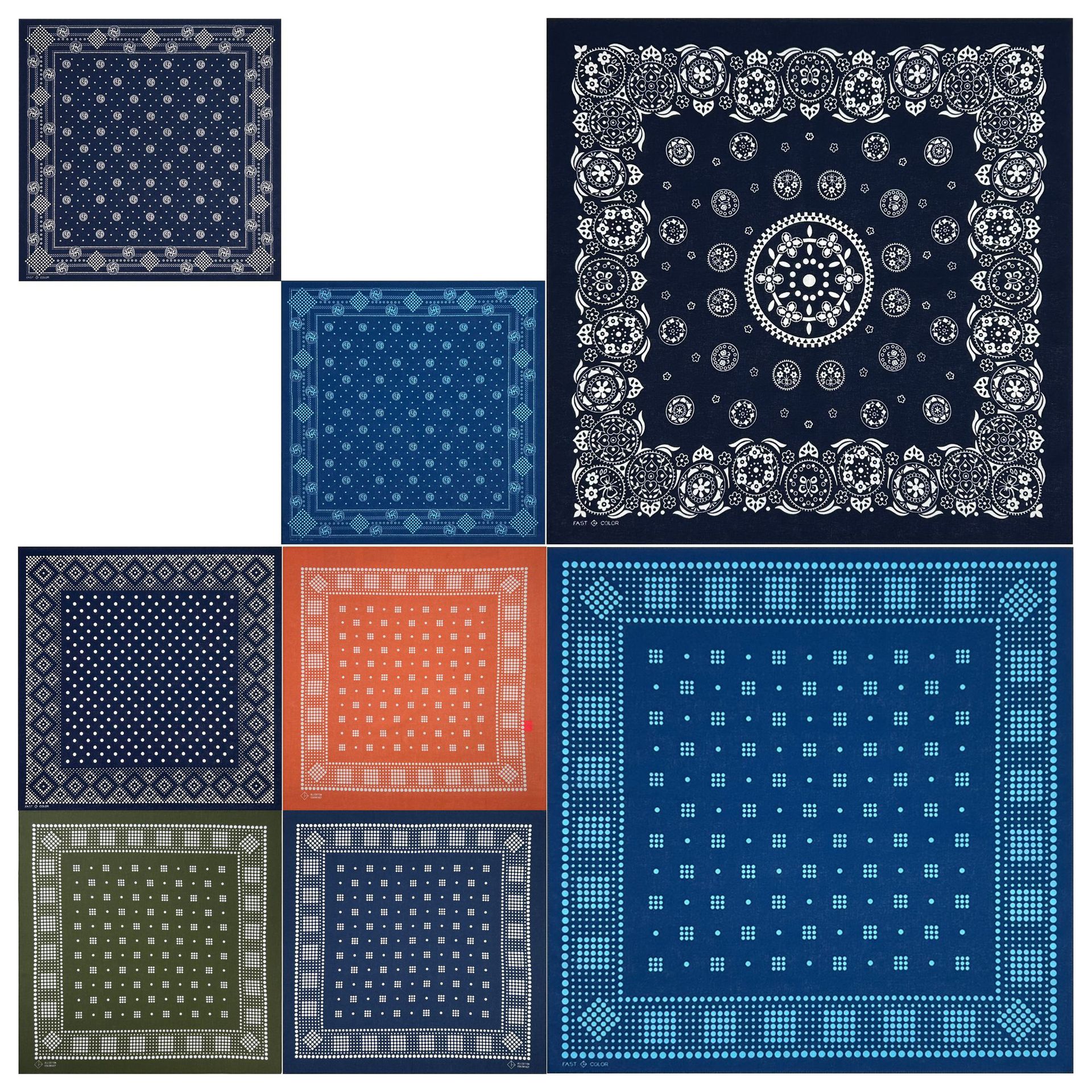 Cotton 55*55cm Bandannas, Headscarves, Square Scarves, Polka Dot Patchwork Handkerchiefs, Outdoor Sports Cycling Face Accessories